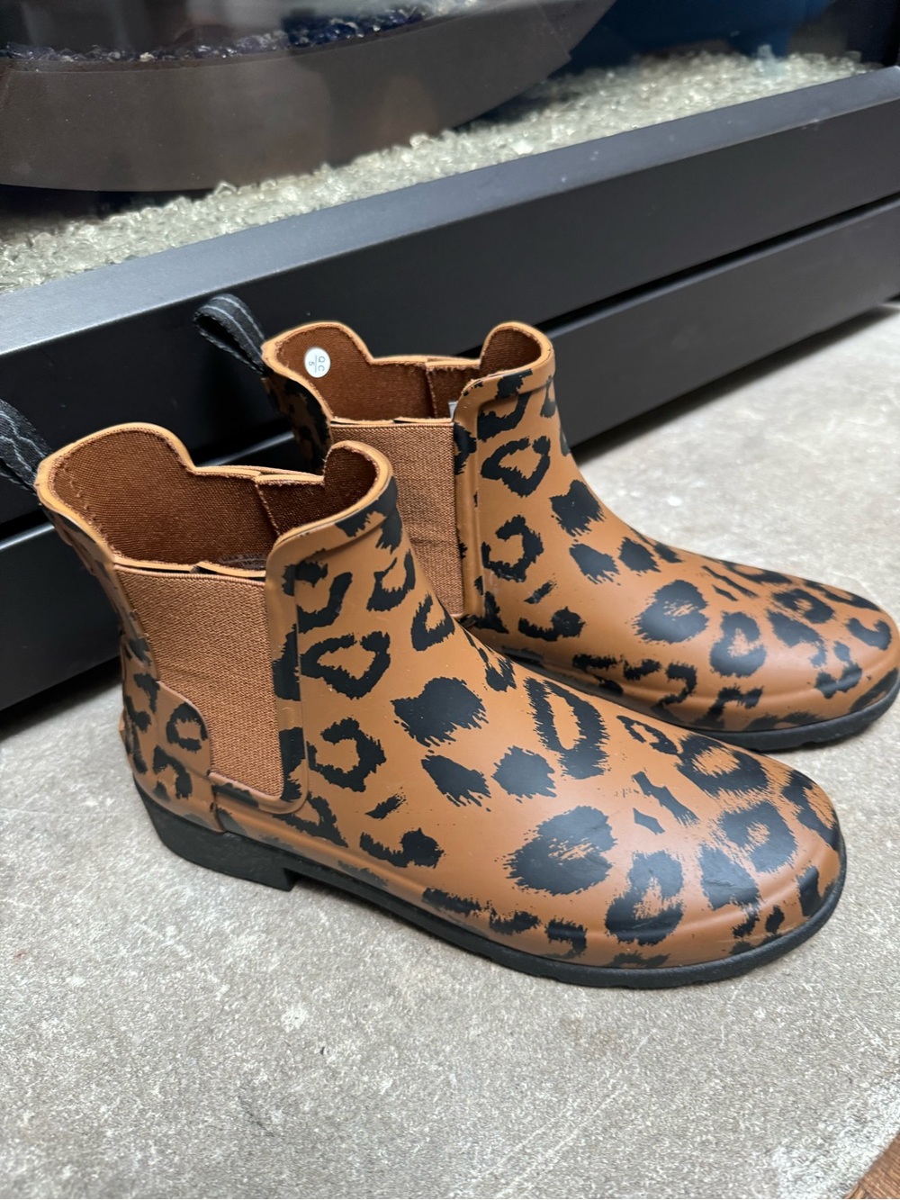 Hunter Brown Leopard Print Chelsea Rain Boots
